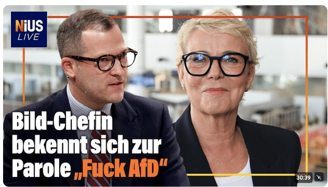 Bild-Chefin Marion Horn bekennt sich zur Parole „Fuck AfD” I NIUS Live