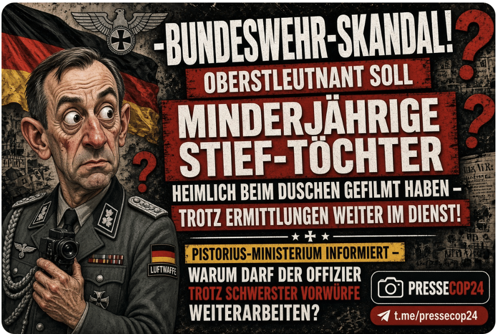 BUNDESWEHR-SKANDAL! OBERSTLEUTNANT SOLL MINDERJÄHRIGE STIEF-TÖCHTER HEIMLICH BEIM DUSCHEN GEFILMT HABEN – TROTZ ERMITTLUNGEN WEITER IM DIENST! PISTORIUS-MINISTERIUM INFORMIERT – WARUM DARF DER OFFIZIER TROTZ SCHWERSTER VORWÜRFE WEITERARBEITEN?