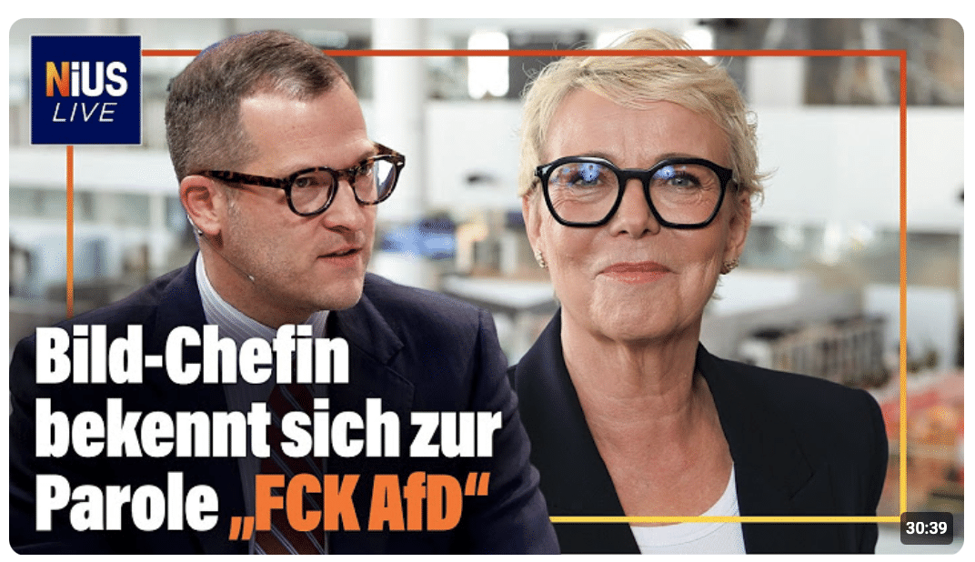 Bild-Chefin Marion Horn bekennt sich zur Parole „FCK AfD” I NIUS Live