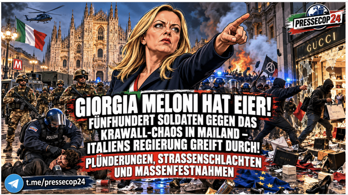 GIORGIA MELONI HAT EIER! FÜNFHUNDERT SOLDATEN GEGEN DAS KRAWALL-CHAOS IN MAILAND – ITALIENS REGIERUNG GREIFT DURCH! PLÜNDERUNGEN, STRASSENSCHLACHTEN UND MASSENFESTNAHMEN – JETZT KOMMT DER SICHERHEITS-HAMMER!