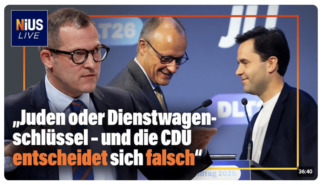 CDU-Todeskuss: „Juden oder Dienstwagenschlüssel – und die CDU entscheidet sich falsch“ I NIUS Live