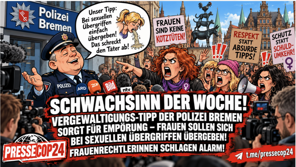 SCHWACHSINN DER WOCHE! VERGEWALTIGUNGS-TIPP DER POLIZEI BREMEN SORGT FÜR EMPÖRUNG – FRAUEN SOLLEN SICH BEI SEXUELLEN ÜBERGRIFFEN ÜBERGEBEN! FRAUENRECHTLERINNEN SCHLAGEN ALARM!