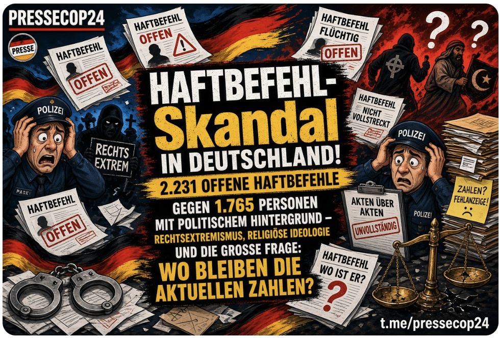 HAFTBEFEHL-Skandal  IN DEUTSCHLAND! 2.231 OFFENE HAFTBEFEHLE GEGEN 1.765 PERSONEN MIT POLITISCHEM HINTERGRUND – RECHTSEXTREMISMUS, RELIGIÖSE IDEOLOGIE UND DIE GROSSE FRAGE: WO BLEIBEN DIE AKTUELLEN ZAHLEN?