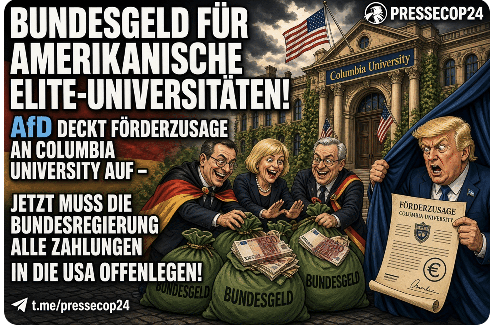 BUNDESGELD FÜR AMERIKANISCHE ELITE-UNIVERSITÄTEN! AfD DECKT FÖRDERZUSAGE AN COLUMBIA UNIVERSITY AUF – JETZT MUSS DIE BUNDESREGIERUNG ALLE ZAHLUNGEN IN DIE USA OFFENLEGEN!