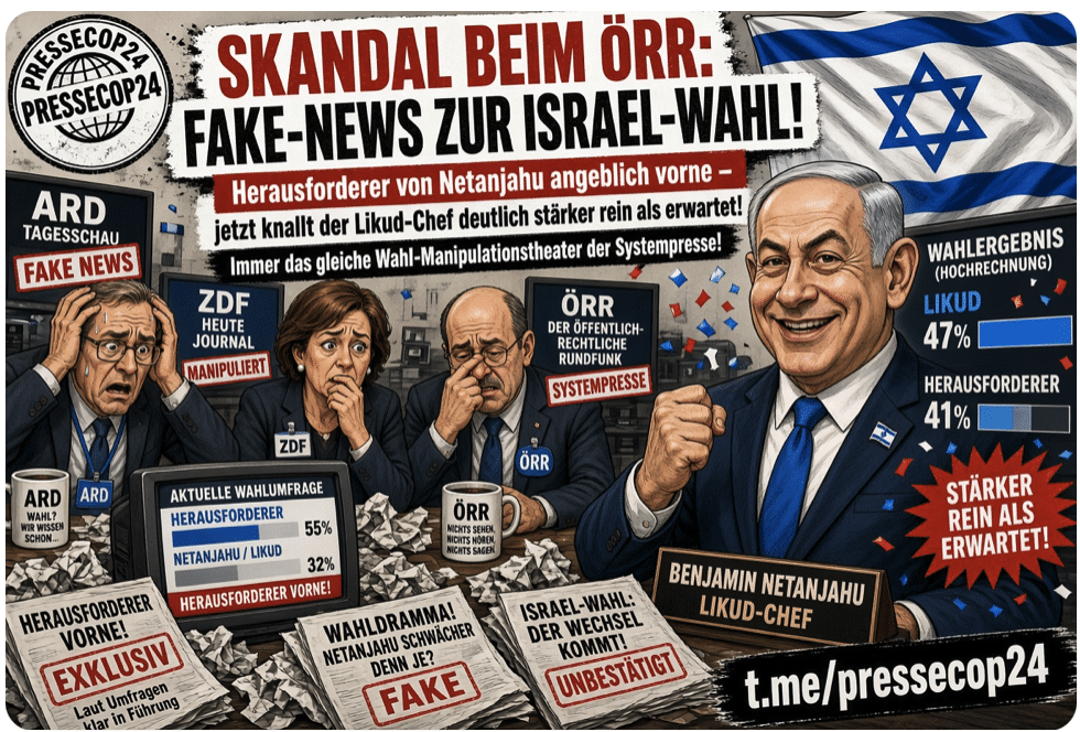 SKANDAL BEIM ÖRR: FAKE-NEWS ZUR ISRAEL-WAHL! Herausforderer von Netanjahu angeblich vorne – jetzt knallt der Likud-Chef deutlich stärker rein als erwartet! Immer das gleiche Wahl-Manipulationstheater der Systempresse!